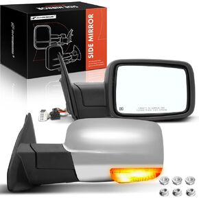 A-Premium Towing Mirrors - Compatible with Ram 1500 2500 3500 4500 5500 2011-2018 & Dodge Ram 1500 2500 3500 4500 5500 - Manual Folding Heated Chrome - with Power Glass Turn Signal - Pair Set