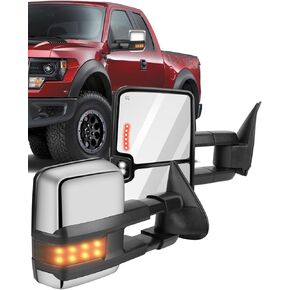 ECCPP Towing Mirrors For 1999-2002 For Chevy Silverado Sierra Power Heated Chrome Towing Mirrors Led Signal Light Pair Set Mirrors