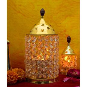 SATVIK 8 Inch Akhand Jyoti Diya with Premium Stones for Diwali Pooja. Decorative Brass Oil Lamp Whole Night Dia for Deepawali Decoration. Outdoor Mandir Decoration Housewarming Return Gift