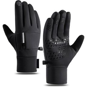 Winter Gloves for Men Women, Water Resistant Thermal Gloves, Wind & Waterproof with Zipper Pocket, Touchscreen Capability Sports Gloves for Running Driving Hiking