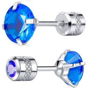 Crystal Round Ball Screw Flat Back Earrings for Women Men Hypoallergenic for Sensitive Ears