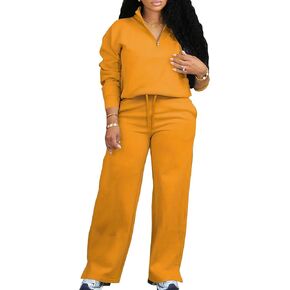 MOEENCN Women 2 Piece Outfits Sweatsuit Oversized Half Zip Sweatshirt Wide Leg Sweatpant Casual Lounge Matching Set Tracksuit