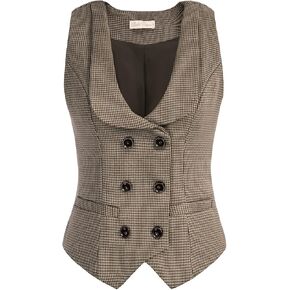 Belle Poque Women's Vintage Waistcoat Vest Suit Vests Double Breasted Sleeveless Blazer Coats