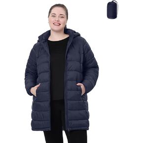 Plus Size Women Packable Puffer Jacket 1X-6X Water-Resistant Lightweight Coat Detachable Hood(Exclusively for Plus Size)