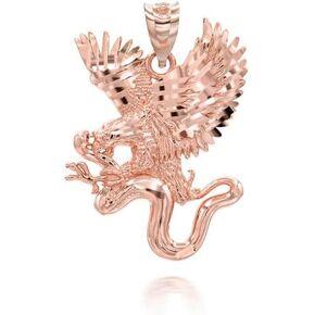 Majestic Gold Eagle Pendant with Captured Snake Pendant 14K Gold