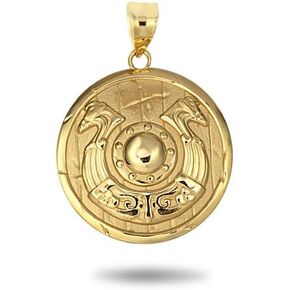 10K Yellow, White, or Rose Gold Viking Horseshoe Shield Norse Charm Pendant - Choice of Metal