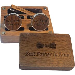Mens Cufflinks Set, Personalized Cufflinks for Men Wood Cuff Links and Tie Clip Set Gift Box