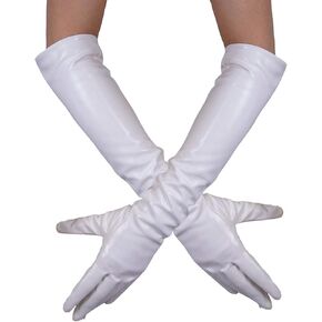 DooWay Women Fashion Latex Long GLOVES PU Leather Costume White 20inches