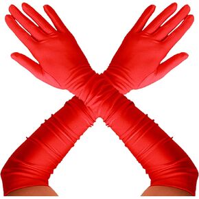 REDSTAR Opera Gloves for Women - Long Satin Gloves Elbow Length Long Sleeve Gloves for Women - 1920 Style Formal Elbow Length Gloves - Red