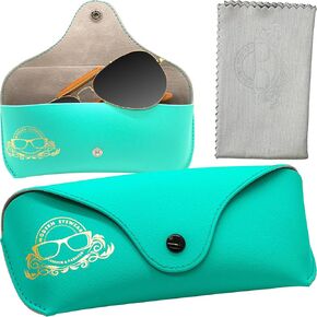 Leather Glasses Case - Slim Glasses Case for Men and Women - Portable Sunglasses Case (Blue - Style A)