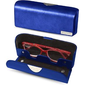 Royal Blue Eyeglasses Case, Soft Vegan Leather Glasses Holder, Patented Open Face Design For Easy One-Handed Access, Hard Shell Case For Men or Women Sunglasses, Reading Glasses & More