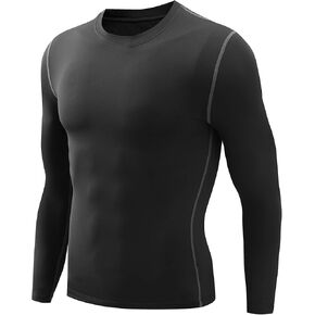 NOOZ Men's Fleece Lined Cool Dry Compression Baselayer Long Sleeve Shirt