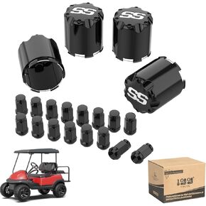 10L0L Golf Cart Center Caps and Lug Nuts - Black Golf Cart ITP SS Wheel Center Hub Caps(Outer Diameter 2.73''/4 PCS) and Wheel Lug Nuts (Thread Size 1/2"/16 PCS) Kit for Most EZGO Club Car