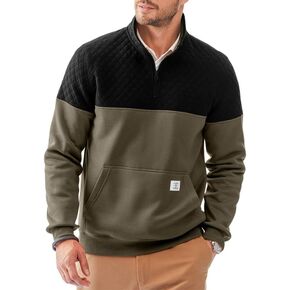 Men's Mock Neck Sweatshirts Quarter Zip Quilted Sweater Color Block Long Sleeve Casual Pullover