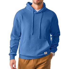 Men's Hoodies Soild Color Geometric Texture Long Sleeve Casual Pullover Hooded Sweatshirts Sweaters