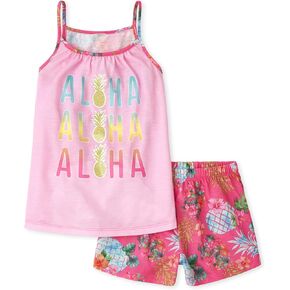 The Children's Place girls The Children's Place Sleeveless Cami and Shorts 2 Piece Pajama Set, Pineapple, X-Small US