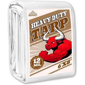 Tarp 12x20 ft Heavy Duty 12mil 100% Waterproof High Durability Multipurpose,Uv Resistant,White Tarp Suitable for Swimming Pools, Boats, Camping, Courtyards, Etc -by MVPNET