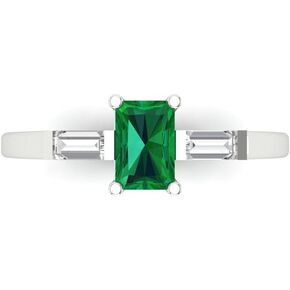 Clara Pucci 1.15 Emerald Baguette cut 3 stone Solitaire W/Accent Emerald Art Deco Bridal Wedding Statement ring 18K White Gold