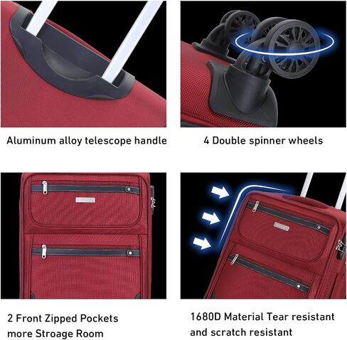 KYME Carry on Luggage Softside 22x14x9 Airline Approved Suitcases with Double Spinner Wheels Travel Rolling Luggage Red in Saudi Arabia