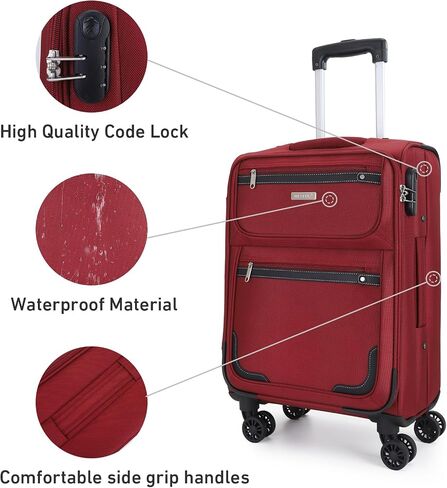 KYME Carry on Luggage Softside 22x14x9 Airline Approved Suitcases with Double Spinner Wheels Travel Rolling Luggage Red in Saudi Arabia