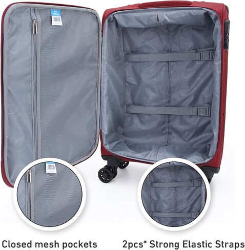 KYME Carry on Luggage Softside 22x14x9 Airline Approved Suitcases with Double Spinner Wheels Travel Rolling Luggage Red in Saudi Arabia