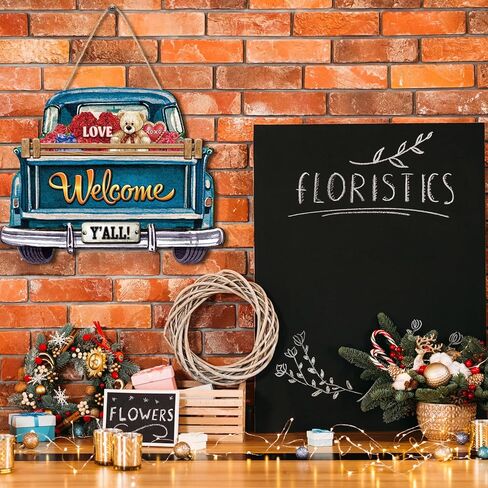 Ferraycle Interchangeable Christmas Welcome Sign for Front Door Farmhouse Truck Decor Rustic Hanging Sign with 12 Interchangeable Seasonal Holiday Decor for Christmas Fall Thanksgiving(Cute Color) in Kuwait