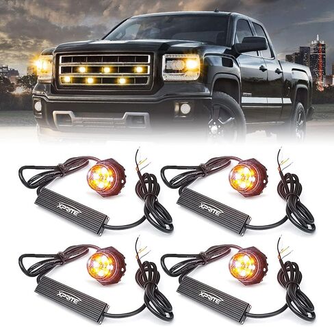 Xprite White Amber LED Hideaway Strobe Lights Kit, Emergency Caution Hazard Warning Flashing Light Bulb for Grille Headlight Taillight Surface Mount, Construction Vehicles Tow Trucks ATV UTV Cars 4PCS in Saudi Arabia