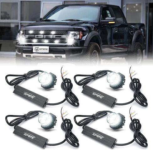 Xprite White Amber LED Hideaway Strobe Lights Kit, Emergency Caution Hazard Warning Flashing Light Bulb for Grille Headlight Taillight Surface Mount, Construction Vehicles Tow Trucks ATV UTV Cars 4PCS in Saudi Arabia