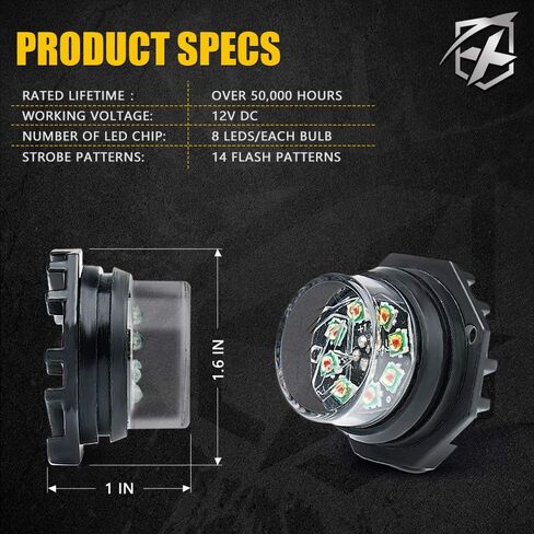 Xprite White Amber LED Hideaway Strobe Lights Kit, Emergency Caution Hazard Warning Flashing Light Bulb for Grille Headlight Taillight Surface Mount, Construction Vehicles Tow Trucks ATV UTV Cars 4PCS in Saudi Arabia