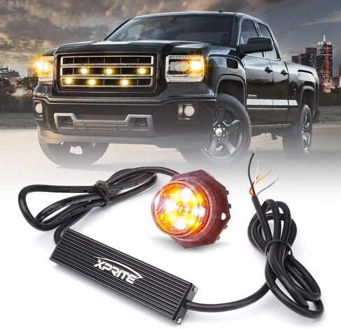 Xprite White Amber LED Hideaway Strobe Lights Kit, Emergency Caution Hazard Warning Flashing Light Bulb for Grille Headlight Taillight Surface Mount, Construction Vehicles Tow Trucks ATV UTV Cars 4PCS in Saudi Arabia