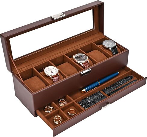 ProCase Watch Box for Men Bundle with Wood Valet Tray with Removable Leather Pad in Saudi Arabia