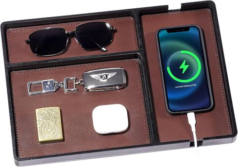 ProCase Watch Box for Men Bundle with Wood Valet Tray with Removable Leather Pad in Saudi Arabia