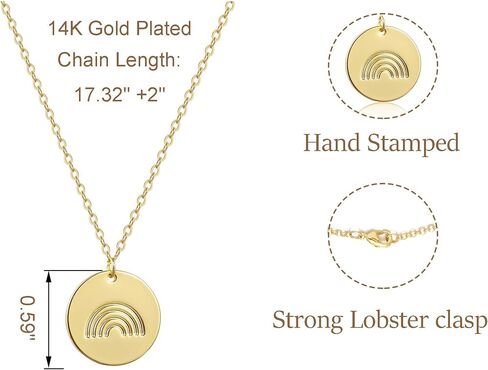 Fremttly Rainbow Initial Necklaces, 14K Gold Plated Disc Coin Letter Necklace Hand Stamped Rainbow Bridge Pendant Charm Necklaces for Women Girls in Kuwait