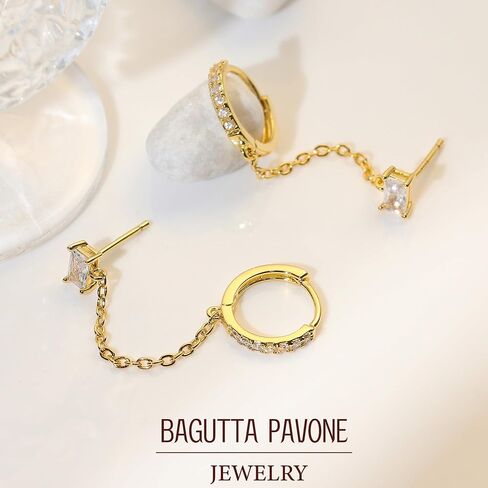 Double Piercing Earrings 18K Gold Plated Chain Earrings for Women S925 Sterling Silver Double Piercing Dangle Chain Huggie Hoop Earrings Women's 5A Cubic Zirconia Stud Earrings in Kuwait