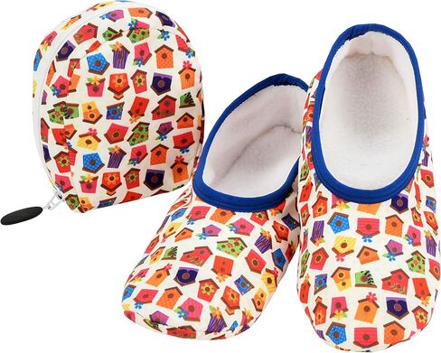 Snoozies Skinnies Slippers for Women - Non-Slip Slippers with Lightweight and Soft Sherpa Lining - Foldable Travel Sippers - Primary in Saudi Arabia