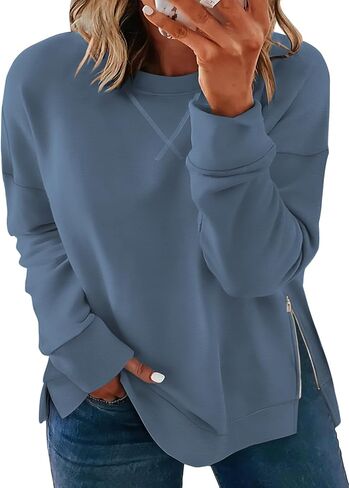 VISLILY Women's-Plus-Size-Oversized-Sweatshirts Trendy Zipper Side Slit Pullover Tops Casual Loose Long Sleeve Shirts XL-5XL in Kuwait