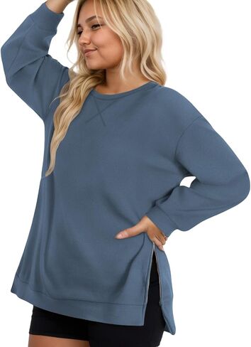 VISLILY Women's-Plus-Size-Oversized-Sweatshirts Trendy Zipper Side Slit Pullover Tops Casual Loose Long Sleeve Shirts XL-5XL in Kuwait