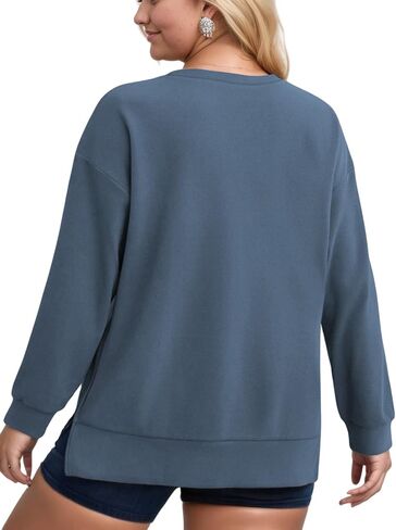 VISLILY Women's-Plus-Size-Oversized-Sweatshirts Trendy Zipper Side Slit Pullover Tops Casual Loose Long Sleeve Shirts XL-5XL in Kuwait