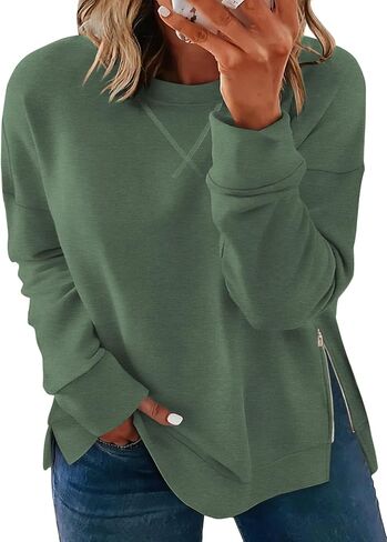 VISLILY Women's-Plus-Size-Oversized-Sweatshirts Trendy Zipper Side Slit Pullover Tops Casual Loose Long Sleeve Shirts XL-5XL in Kuwait
