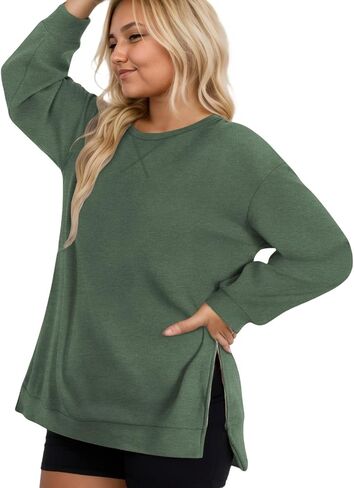 VISLILY Women's-Plus-Size-Oversized-Sweatshirts Trendy Zipper Side Slit Pullover Tops Casual Loose Long Sleeve Shirts XL-5XL in Kuwait