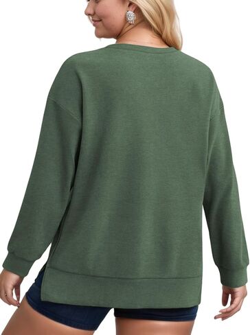VISLILY Women's-Plus-Size-Oversized-Sweatshirts Trendy Zipper Side Slit Pullover Tops Casual Loose Long Sleeve Shirts XL-5XL in Kuwait
