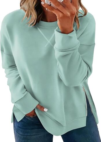 VISLILY Women's-Plus-Size-Oversized-Sweatshirts Trendy Zipper Side Slit Pullover Tops Casual Loose Long Sleeve Shirts XL-5XL in Kuwait