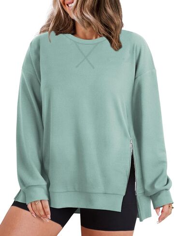 VISLILY Women's-Plus-Size-Oversized-Sweatshirts Trendy Zipper Side Slit Pullover Tops Casual Loose Long Sleeve Shirts XL-5XL in Kuwait