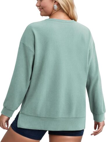 VISLILY Women's-Plus-Size-Oversized-Sweatshirts Trendy Zipper Side Slit Pullover Tops Casual Loose Long Sleeve Shirts XL-5XL in Kuwait