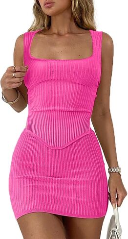 CHYRII Womens Sexy Summer Two Piece Outfits Square Neck Going Out Crop Top Bodycon Skirt Sets Mini Dress in Kuwait