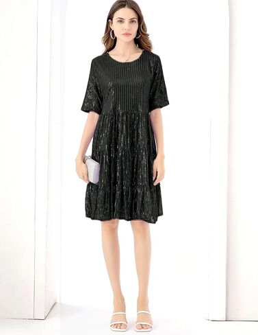Sequin Babydoll Summer Dress，Sparkly Glitter Dress Short Flowy Tiered Tunic Dress for Women Party Club Night in Saudi Arabia