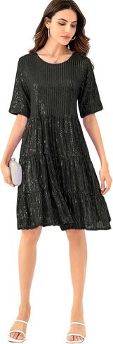 Sequin Babydoll Summer Dress，Sparkly Glitter Dress Short Flowy Tiered Tunic Dress for Women Party Club Night in Saudi Arabia
