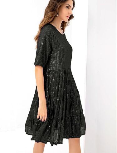 Sequin Babydoll Summer Dress，Sparkly Glitter Dress Short Flowy Tiered Tunic Dress for Women Party Club Night in Saudi Arabia