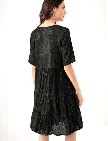 Sequin Babydoll Summer Dress，Sparkly Glitter Dress Short Flowy Tiered Tunic Dress for Women Party Club Night in Saudi Arabia