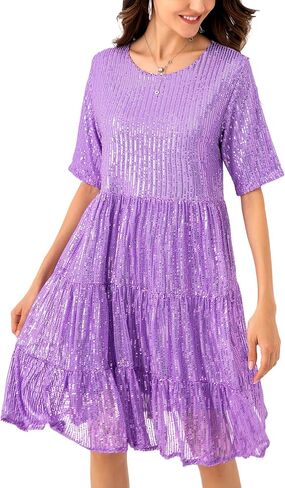 Sequin Babydoll Summer Dress，Sparkly Glitter Dress Short Flowy Tiered Tunic Dress for Women Party Club Night in Saudi Arabia